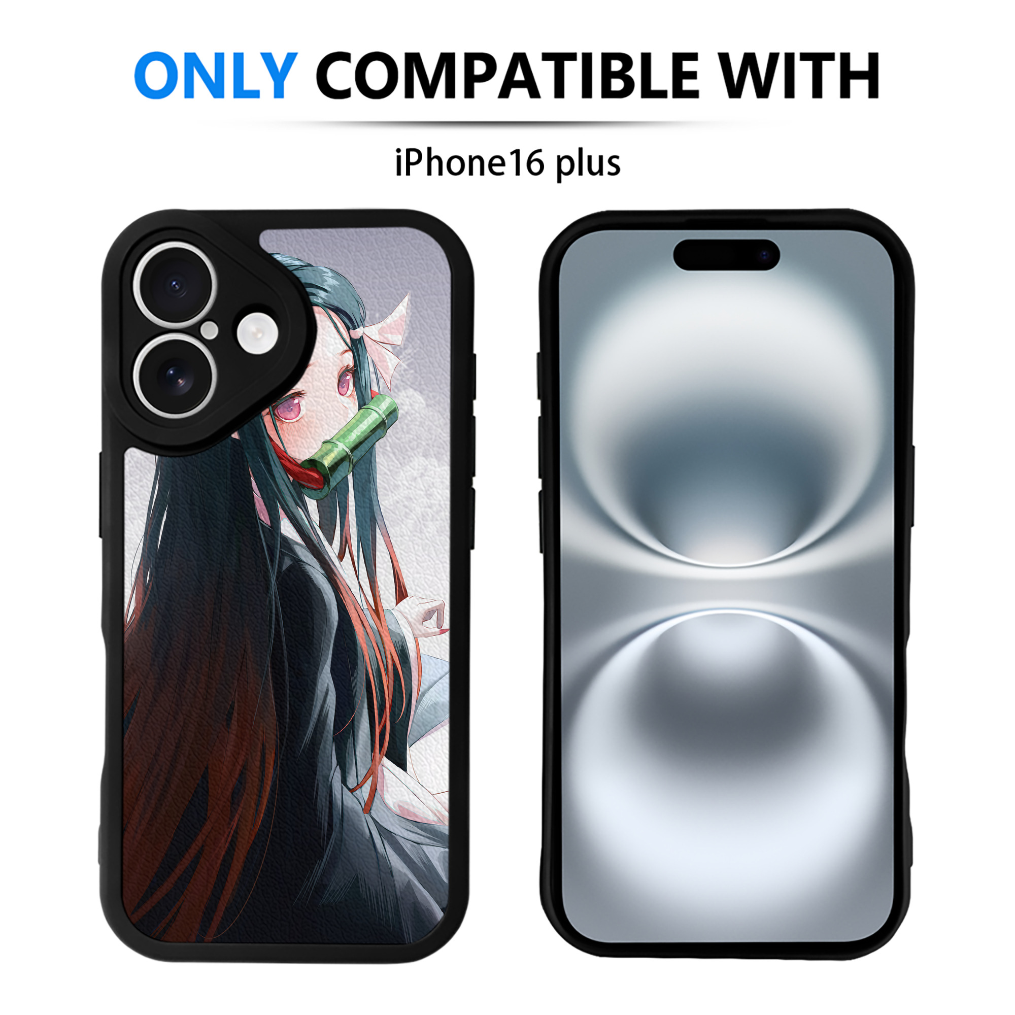 （画像用） 鬼滅の刃（きめつのやいば）竈門 禰󠄀豆子／かまど ねずこ Kamado Nezuko 【iPhone 16シリーズ対応】シリコンスマホケース（レザー調） 材質：シリコン